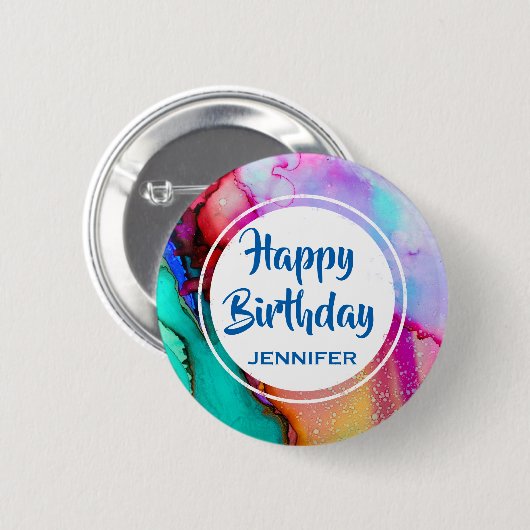 Badge Rond 5 Cm Aquarelle moderne en marbre Abstrait Design Annive (Devant & derrière)