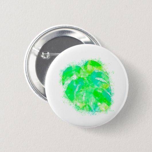 Badge Rond 5 Cm Aquarelle Monstera (Devant & derrière)