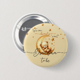 Badge Rond 5 Cm Aquarelle Ours Endormi Sur La Lune Future Grand-mè