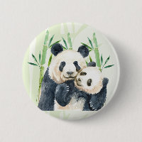 Aquarelle Panda Ours Maman & Bébé en Bambou
