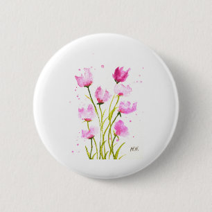 Badge Rond 5 Cm Aquarelle Pois doux Floral Rose Girly Botanique