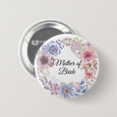 Badge Rond 5 Cm Aquarelle Purple & Bleu Mère de l'Épouse (Devant & derrière)
