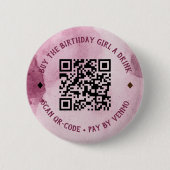 Badge Rond 5 Cm Aquarelle rose Acheter Anniversaire Fille Boire QR (Devant)