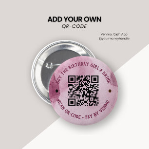 Badge Rond 5 Cm Aquarelle rose Acheter Anniversaire Fille Boire QR