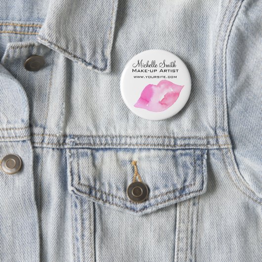 Badge Rond 5 Cm Aquarelle rose lèvres maquillage marque (En situation)