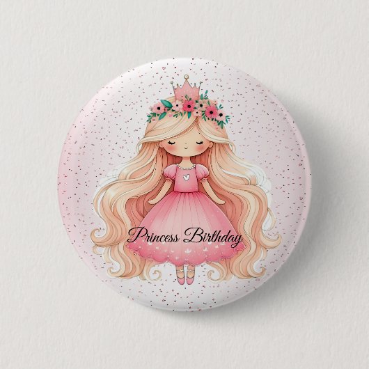 Badge Rond 5 Cm Aquarelle rose princesse Anniversaire (Devant)