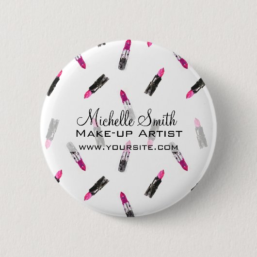 Badge Rond 5 Cm Aquarelle rose rouge à lèvres marque de maquillage (Devant)