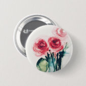 Badge Rond 5 Cm Aquarelle Roses rouges (Devant & derrière)