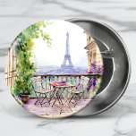 Badge Rond 5 Cm Aquarelle Tour Eiffel Paris Café français<br><div class="desc">Watercolor Eifel Tower Paris French Cafe Buttons dispose d'un coin salon de café français aquarelle avec Paris et la tour Eiffel en arrière - plan. Créé par Evco Studio www.zazzle.com/store/evcostudio</div>