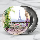 Badge Rond 5 Cm Aquarelle Tour Eiffel Paris Café français
