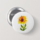 Badge Rond 5 Cm Aquarelle tournesol jaune chic rustique (Devant & derrière)