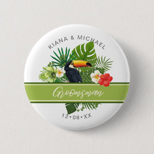 Badge Rond 5 Cm Aquarelle Tropical avec groom Toucan vert ID577