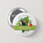 Badge Rond 5 Cm Aquarelle Tropical avec Toucan Groomsman Green ID5 (Devant & derrière)