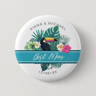 Badge Rond 5 Cm Aquarelle Tropical Best Man ID577