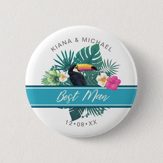 Badge Rond 5 Cm Aquarelle Tropical Best Man ID577 (Devant)