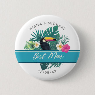 Badge Rond 5 Cm Aquarelle Tropical Best Man ID577