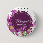 Badge Rond 5 Cm Aquarelle violet Iris noir blanc Pois (Devant)