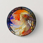 Badge Rond 5 Cm Aquarelle vive du bouton Fille (Devant)