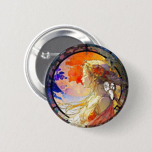 Badge Rond 5 Cm Aquarelle vive du bouton Fille (Devant & derrière)