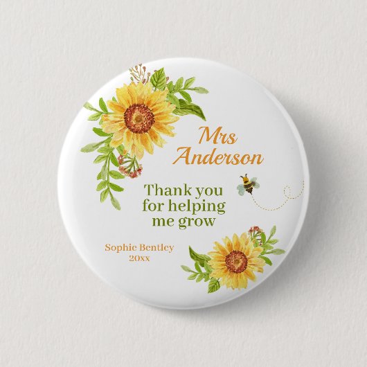 Badge Rond 5 Cm Aquarelle Yellow Sunflower Appréciation de l'ensei (Devant)