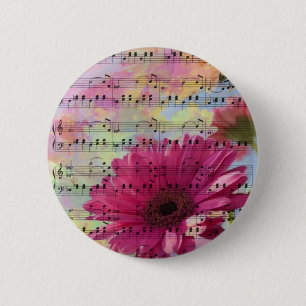 Badge Rond 5 Cm Aquarelles girly tendance mignonnes fleurs Gerbera