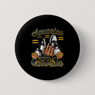 Badge Rond 5 Cm Aquarius Girl Anniversaire Afro Queen Basket Zodia