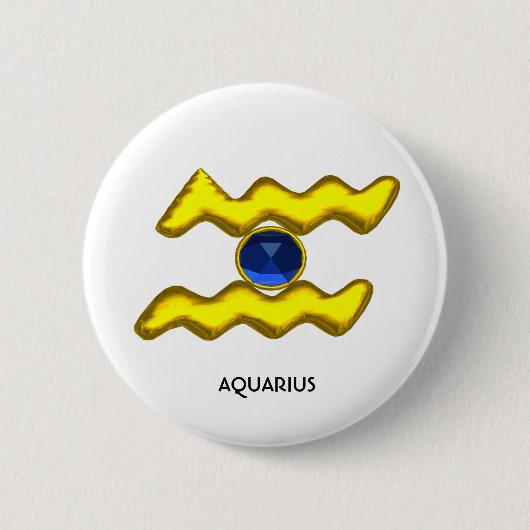 BADGE ROND 5 CM AQUARIUS /GOLD ZODIAC BIJOU D'ANNIVERSAIRE (Devant)