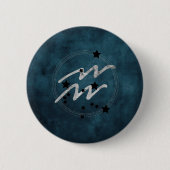 Badge Rond 5 Cm Aquarius zodiac constellation noire et argent turq (Devant)