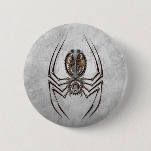 Badge Rond 5 Cm Araignée de Steampunk sur l'acier rugueux