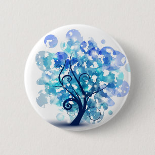 Badge Rond 5 Cm Arbre bleu