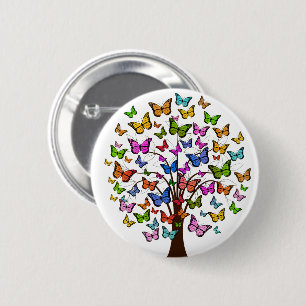 Badge Rond 5 Cm Arbre d'arc-en-ciel de papillon