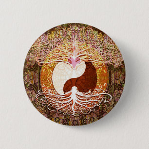 Badge Rond 5 Cm Arbre de coeur de Ying Yang de la vie