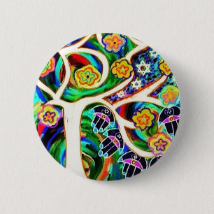 Badge Rond 5 Cm Arbre de Judaica Hamsa de la vie en ivoire