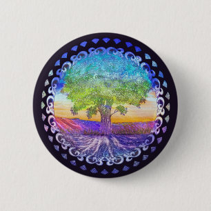 Badge Rond 5 Cm Arbre de l'amour de la vie, paix, équilibre