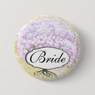 Badge Rond 5 Cm Arbre de lavande à feuilles en cœur Mariage oiseau