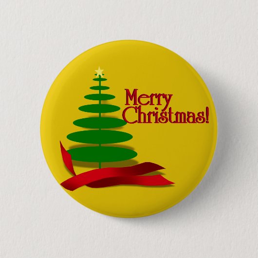 Badge Rond 5 Cm Arbre de Noël au ruban rouge (Devant)