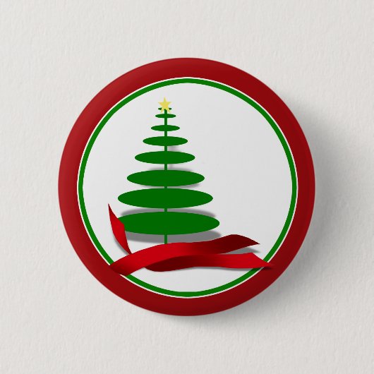 Badge Rond 5 Cm Arbre de Noël au ruban rouge (Devant)