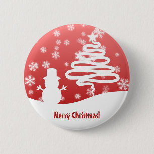 Badge Rond 5 Cm Arbre de Noël blanc et Snowman