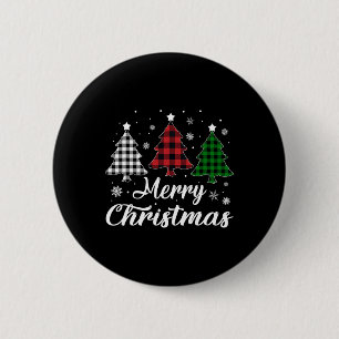 Badge Rond 5 Cm Arbre de Noël Buffle Plaid Rouge Blanc Vert