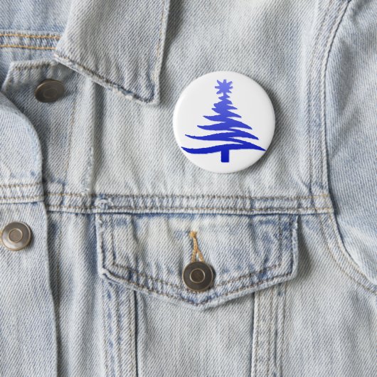 Badge Rond 5 Cm Arbre de Noël Cobalt bleu (En situation)