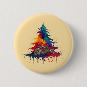 Badge Rond 5 Cm Arbre de Noël coloré - Joyeux Déco de Noël