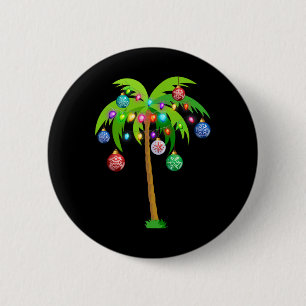 Badge Rond 5 Cm Arbre de Noël de Hawaï Palmier Tropical Noël Noix