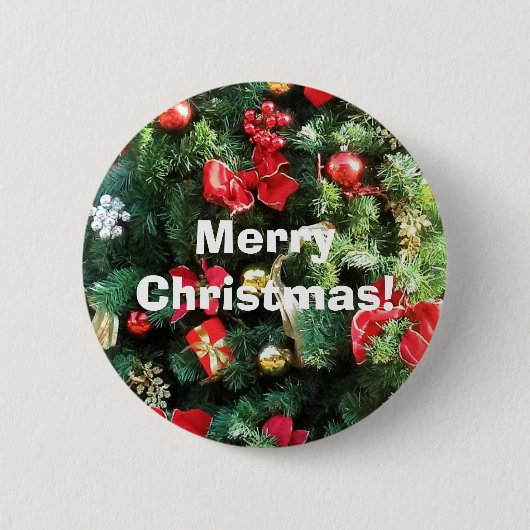 Badge Rond 5 Cm Arbre de Noël décoré (Devant)
