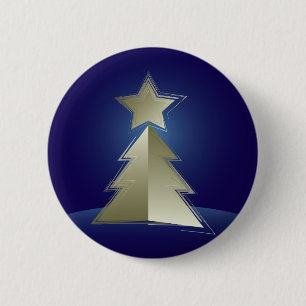 Badge Rond 5 Cm Arbre de Noël doré