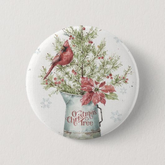 Badge Rond 5 Cm Arbre de Noël fermier avec cardinal (Devant)