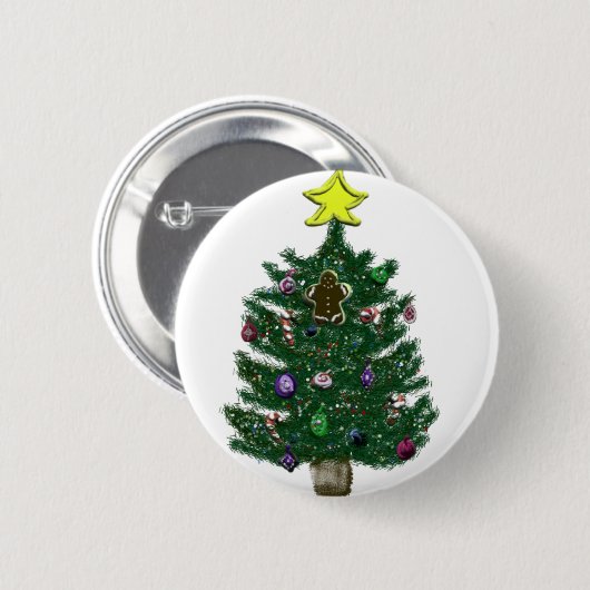 Badge Rond 5 Cm Arbre de Noël festif (Devant & derrière)