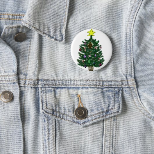 Badge Rond 5 Cm Arbre de Noël festif (En situation)
