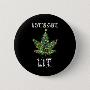 Badge Rond 5 Cm Arbre de Noël Feuilles de mauvaises herbes Pot Thc