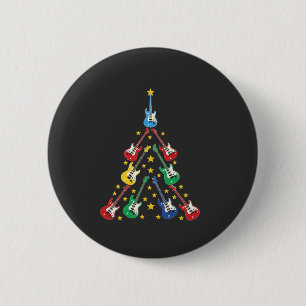 Badge Rond 5 Cm Arbre de Noël Guitare Électrique Amoureux de Musiq