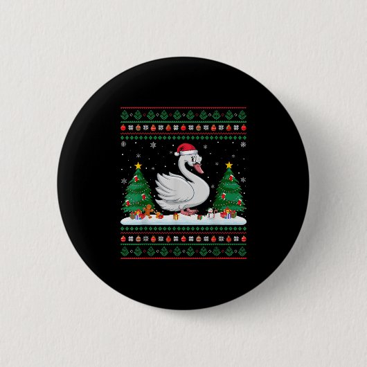 Badge Rond 5 Cm Arbre de Noël Lumières Cygnes Père Noël laide Noël (Devant)